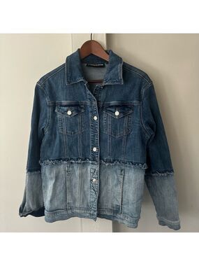GABRIELLE UNION Deconstructed 2-tone Oversized Denim Jacket Womens sz Small